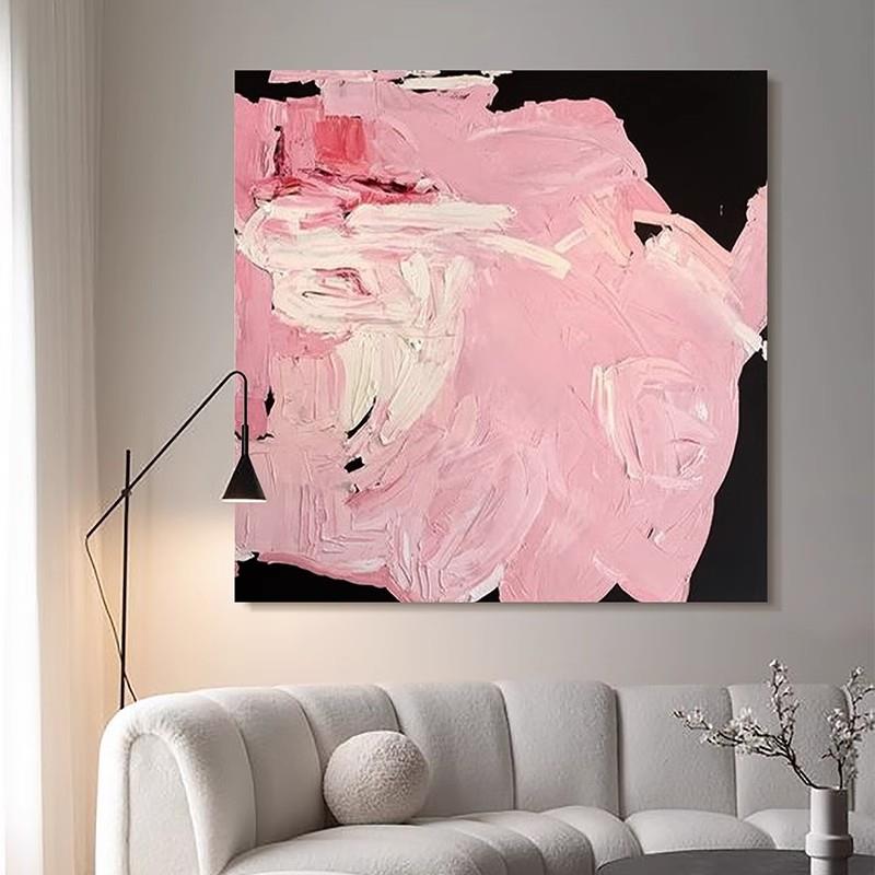 纯手绘油画现代极简风方版多巴胺蔷薇物语抽象装饰画客厅挂画