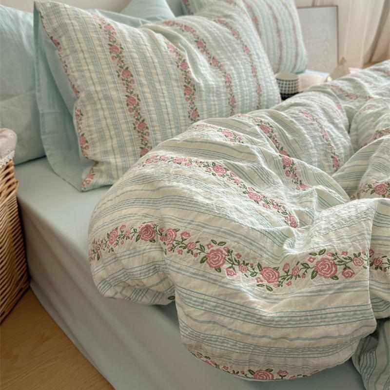 梨梦 弥花蓝集 提花纯棉水洗棉四件套全棉床单被套宿舍床上用品,床上用品,床品套件/四件套/多件套,淘宝优惠券,粉丝福利购,淘宝优惠卷