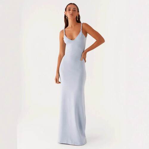 Womens Solid Color Cami Dress Elegant Sleeveless Long Dress