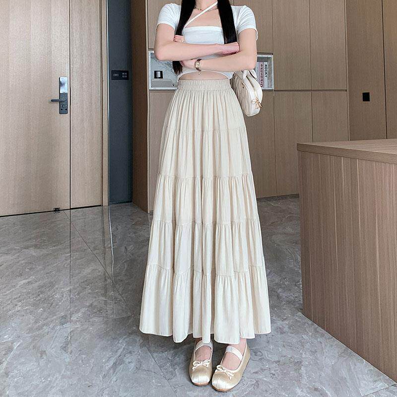 长白糕白色蛋糕裙半身裙长裙女新款加长宽松夏季a字显瘦大摆长款