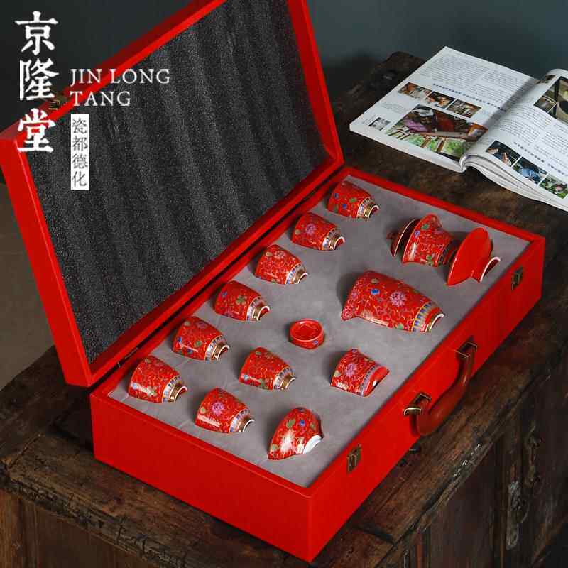 正品隆堂珐 瑯彩夫茶具套组 家用整功套陶瓷京茶壶茶杯泡茶器礼盒