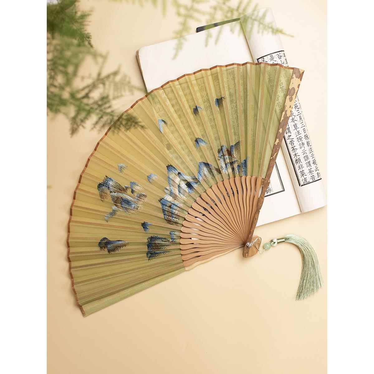 9ZRT苏州古风苏绣风竹子折扇刺绣女蚕丝团扇真丝扇子中式随身