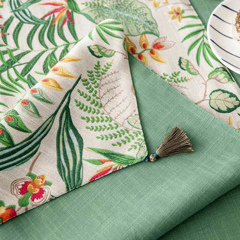 新款北欧美式印花植手棉餐麻绘桌布桌旗物茶几田园成品现代简约户