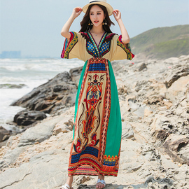 云南旅游穿搭泰国民族风连衣裙子三亚海边度假沙滩裙波西米亚长裙