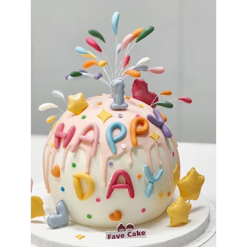 网红同款彩色礼花火生日蛋糕装饰插件happy birthday字母模具烘焙