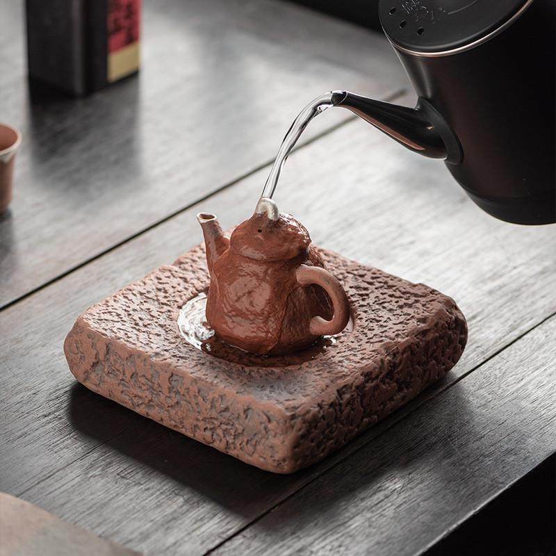 复古侘寂风原矿老岩泥雕刻壶承干泡台粗陶小茶盘茶托壶垫茶具配件,餐饮具,茶盘,淘宝优惠券,粉丝福利购,淘宝优惠卷