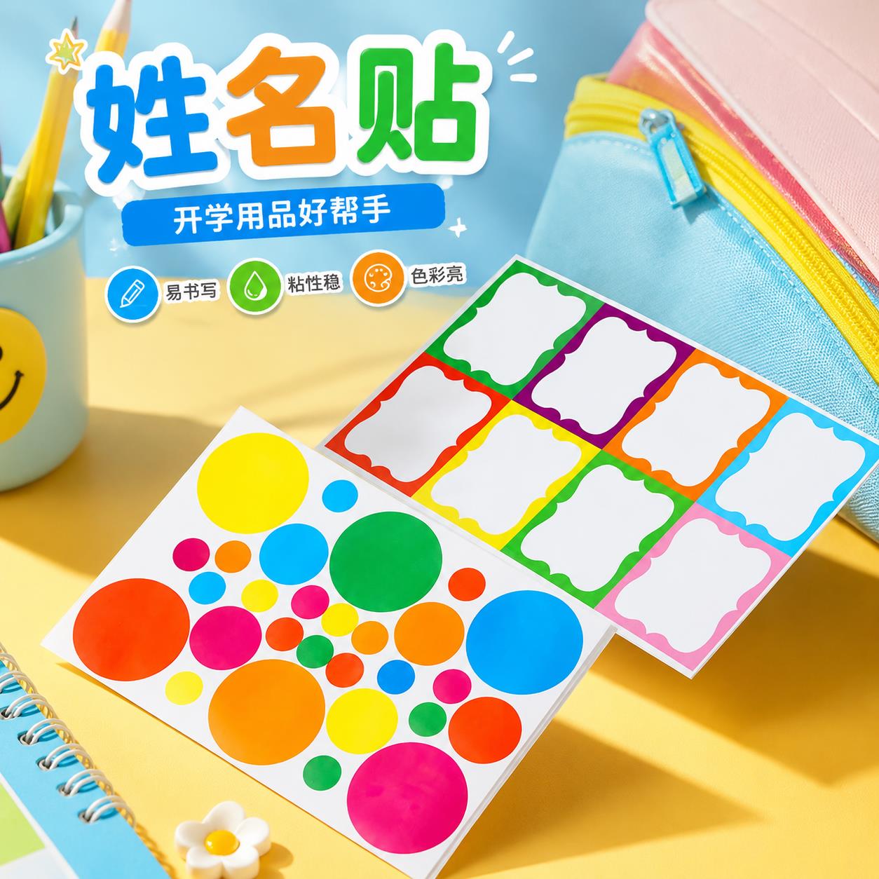 幼儿园宝贝姓名贴艺术圆点标签贴纸可写字墙面装饰儿童水杯名字贴