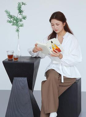 实木树墩碳化黑色原木木墩艺术摆件根雕木墩茶几家用客厅坐凳矮凳