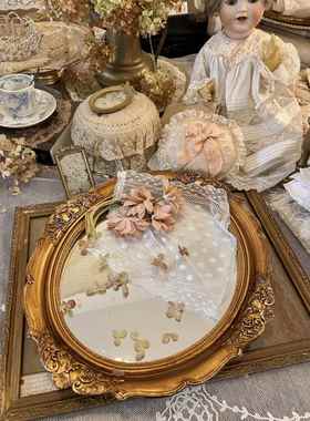 高档新款奢华法式脂lace树 s茶hbby原创圆形镜面果a盘盘托盘复古