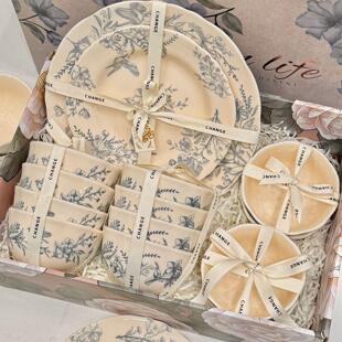 高颜值碗盘饭碗自选乔迁礼 家用餐具2025新款 蔚蓝法式 复古碗碟套装