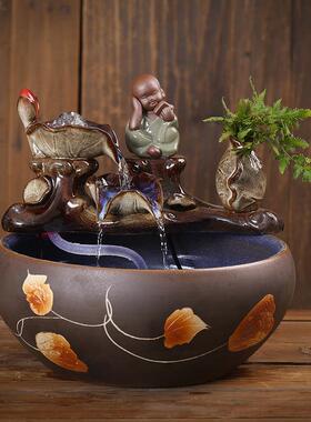 新型中国风陶瓷流水喷泉装饰品客厅桌面循环雾化水景鱼缸加湿器开