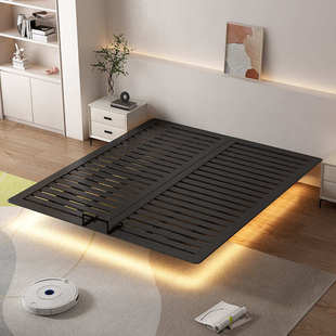 悬浮床无床头齐边床主卧单双人白蜡木现代简约婚床全实木排骨架床