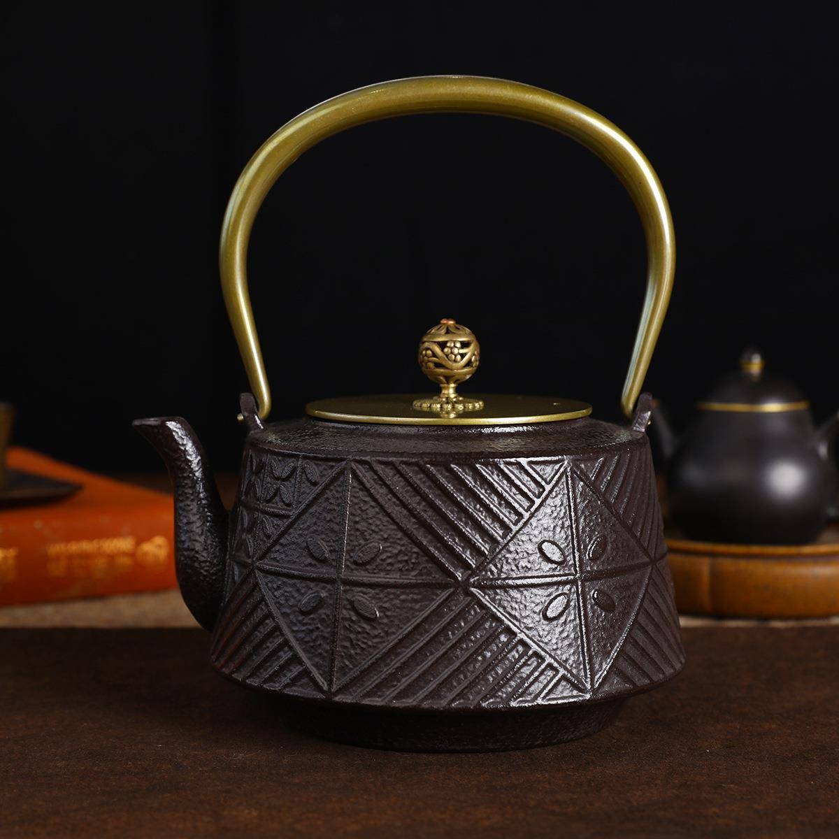 新中式茶壶摆件生铁烧水泡茶壶中国风复古茶具碳火煮茶围炉煮茶