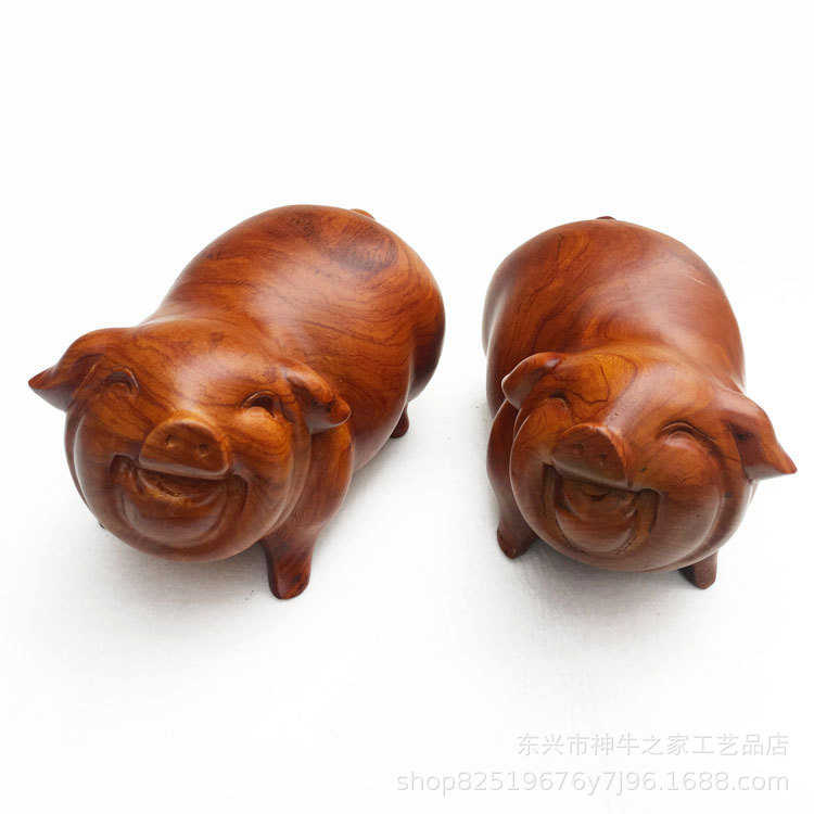 花梨对猪红木直头笑脸猪家居办公木质工艺品摆件生肖猪摆件