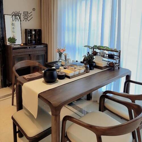 徽影北美黑胡桃木茶桌极简实木阳台茶桌家用办公小户型功夫茶台