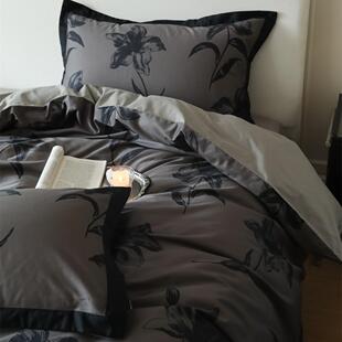 花卉被套床单款 意式 印花长绒棉磨毛四件套秋冬新品 轻奢中古风数码
