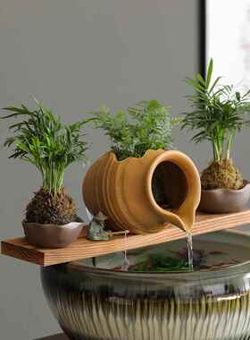 古法养鱼陶瓷罐流水器循环过滤增氧生态缸阳台造景鱼缸装饰摆件