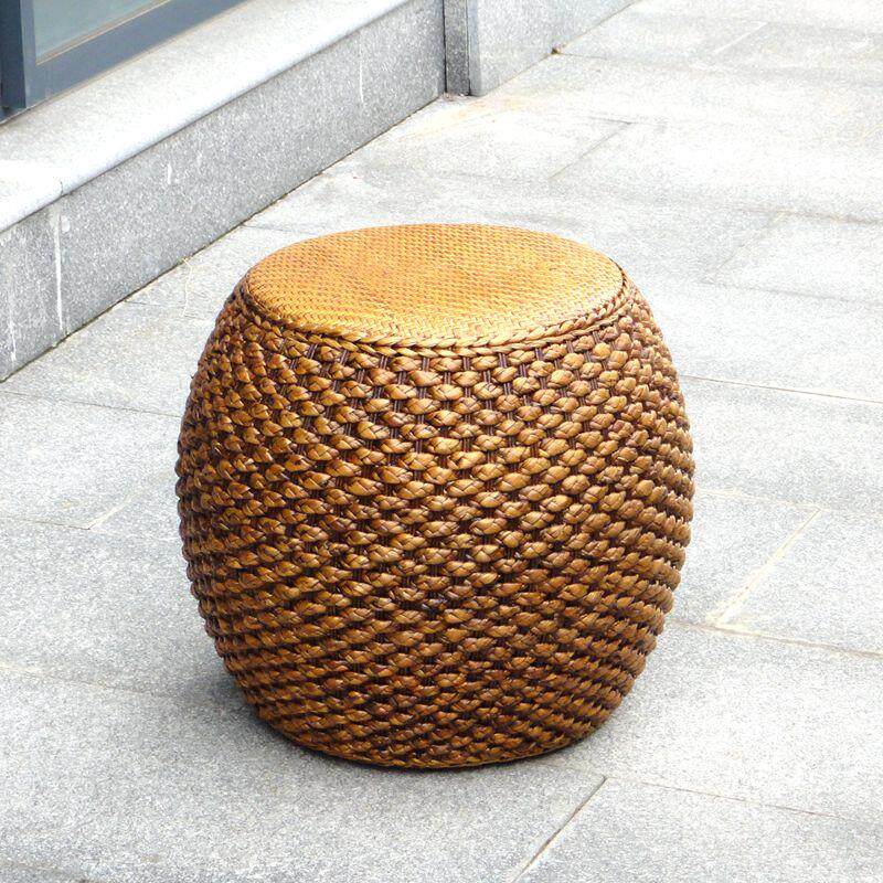K8家用小藤凳藤编圆鼓凳简约沙发凳矮凳子 坐墩实木换鞋凳休闲坐