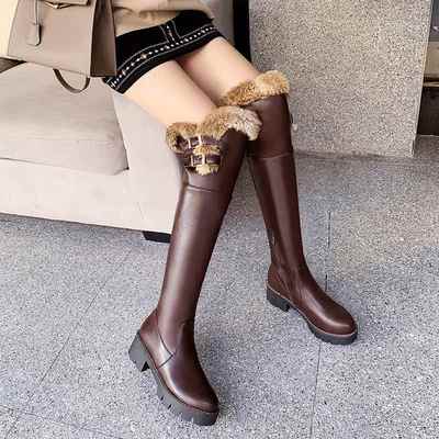 高档2023粗冬季新款雪地靴女过膝跟长靴加厚加绒高跟高筒鞋40大棉