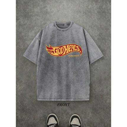 Mens Casual Washed Pure Cotton T - Shirt Fashion With God Is
