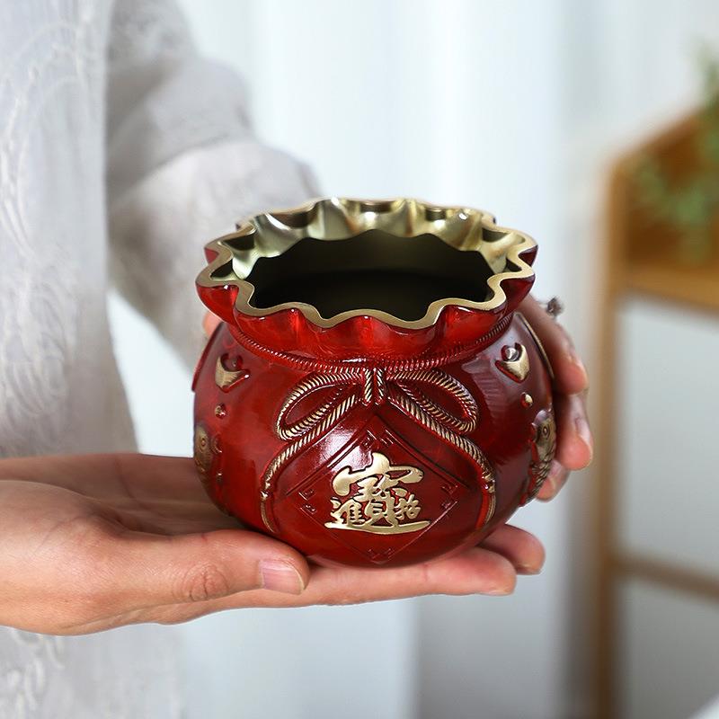 《福禄有余钱袋》铜彩聚宝盆摆件中式招财工艺铜制品客厅家居摆设