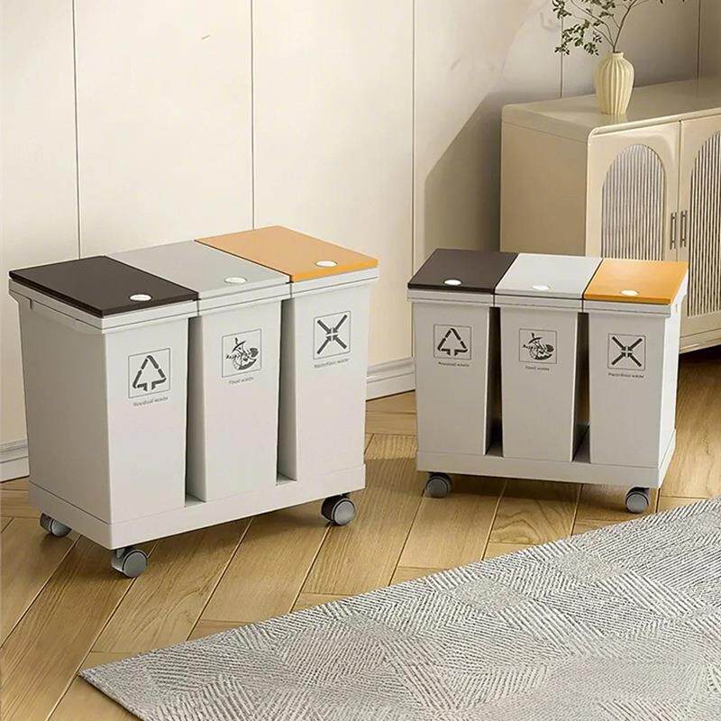 厨房干湿分离垃圾桶大号带轮分类垃圾箱家用带盖大容量按压垃圾桶