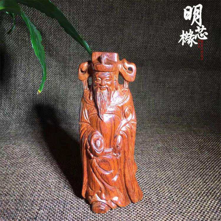 小叶紫檀摆件 带星泥料鸡血红财神摆件 家居办公木质工艺品