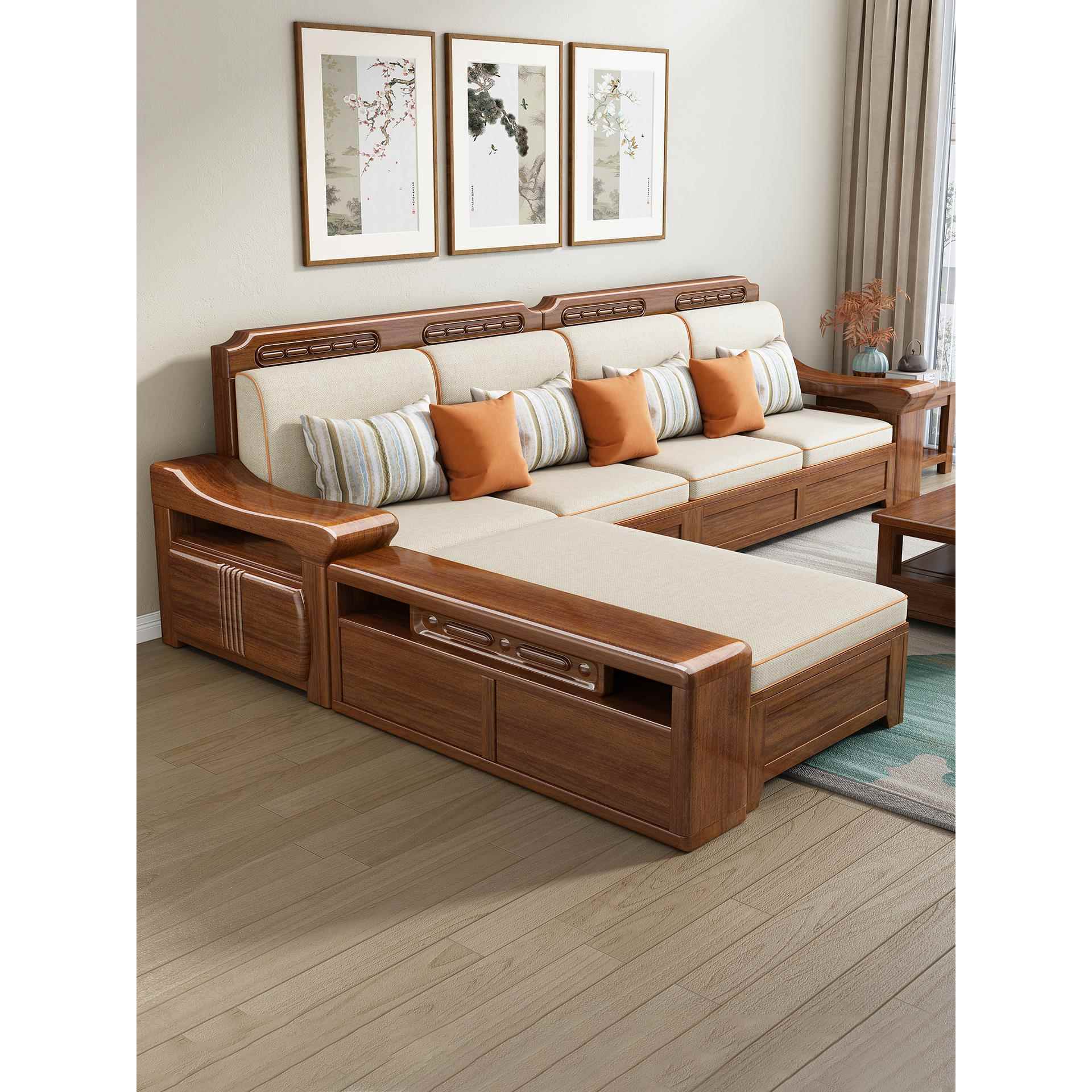 金丝胡桃木新中式全实木沙发客厅现代简约小户型全套储物家具组合