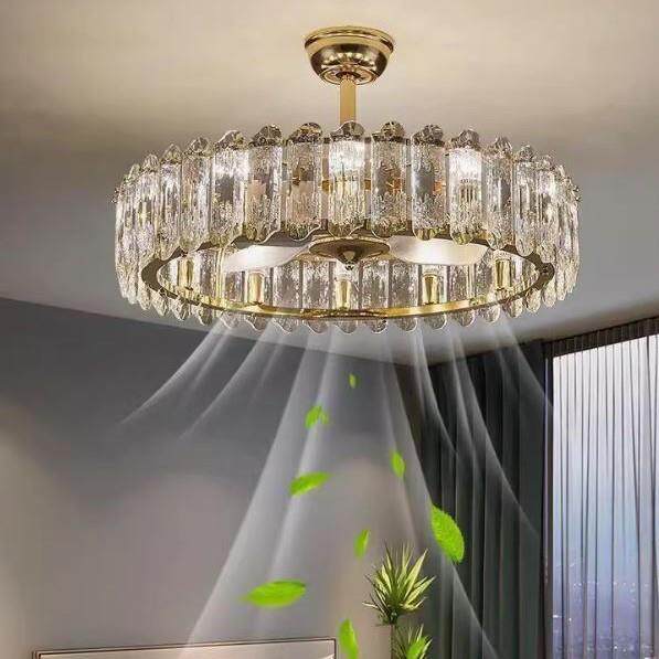 高档水晶风扇灯吊扇灯客厅餐厅卧室简约轻奢大气轻奢风扇吊灯