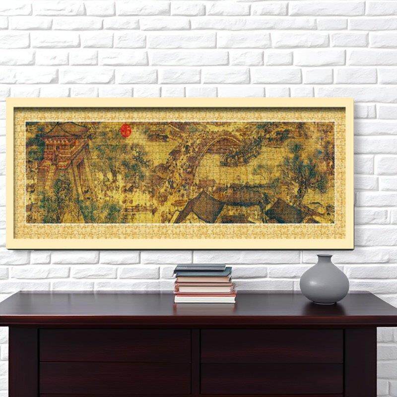 1000张98×34清明河拼图画框98×38千里江山画框2000实木画框壁挂