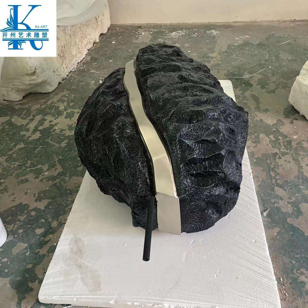 抽象玻璃钢黑色石头雕塑挂件售楼部营销中心大厅楼梯间艺术品摆件