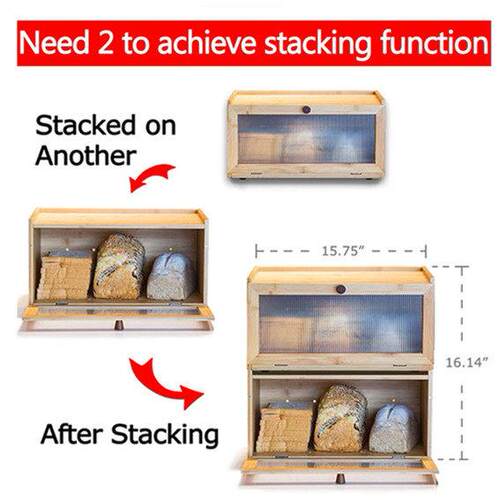 Bamboo Bread Box Holder Storage Container Kitchen Counter