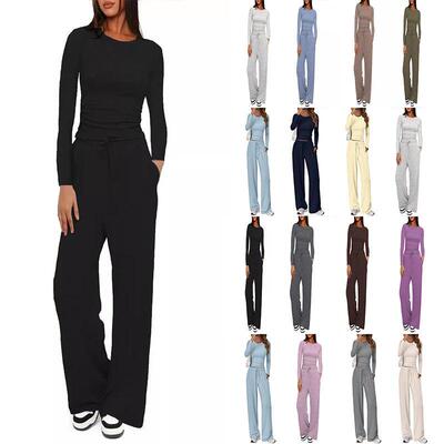 Womens 2 Piece Matching Loungewear Set Long Sleeve Slightly