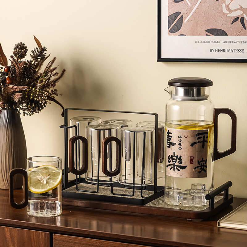 烟灰色木把单层杯 高硼硅耐热玻璃泡茶杯喝水加厚玻璃杯乔迁礼品