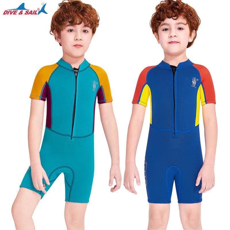 新款2.5MM儿童潜水服男童学生连体短袖防晒保暖浮潜冲浪潜水泳衣