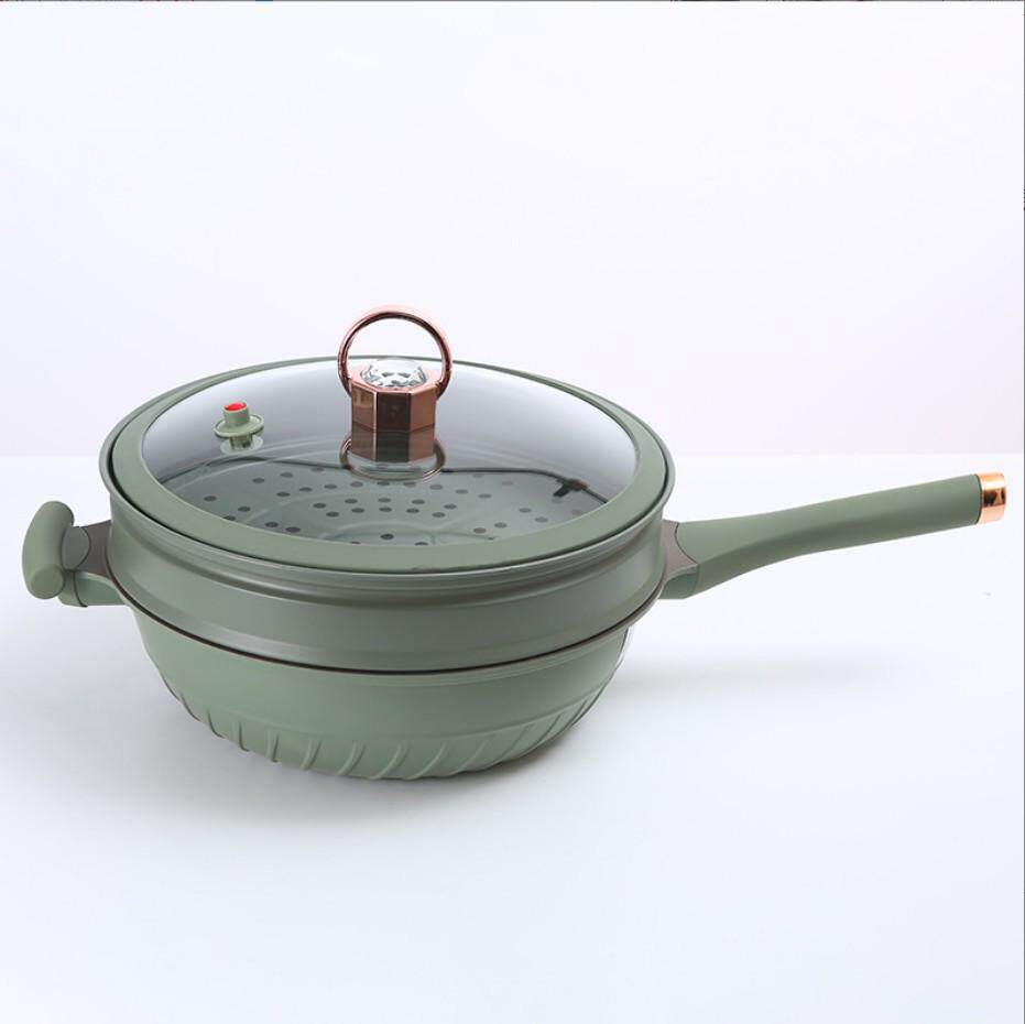 批发无锅压麦饭石炒锅带真空蒸笼炒锅涂层微粘不多功能平底锅现货