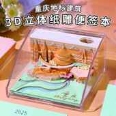 重庆文创礼品创意纸雕日历桌面摆件城市地标建筑纪念品3d立体便签
