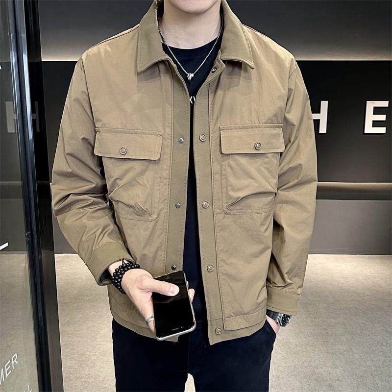男士外套2026新款春秋季高级感潮流修身高端翻领二棉衬衣式夹克