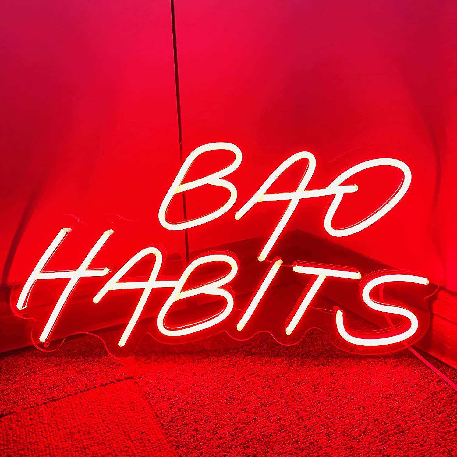 英文字母霓虹灯Badhabits发光字造型灯12v卧室装饰灯供应商