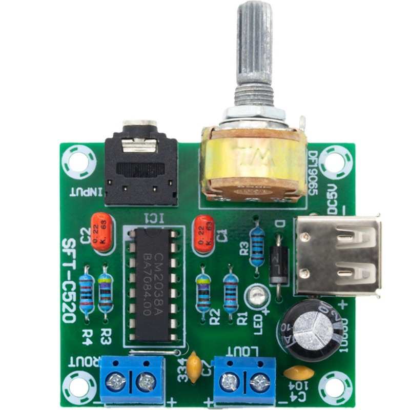 交直流5V小功率功放板USB供电 SJ PM2038放大器5Wx2diy小功放模块