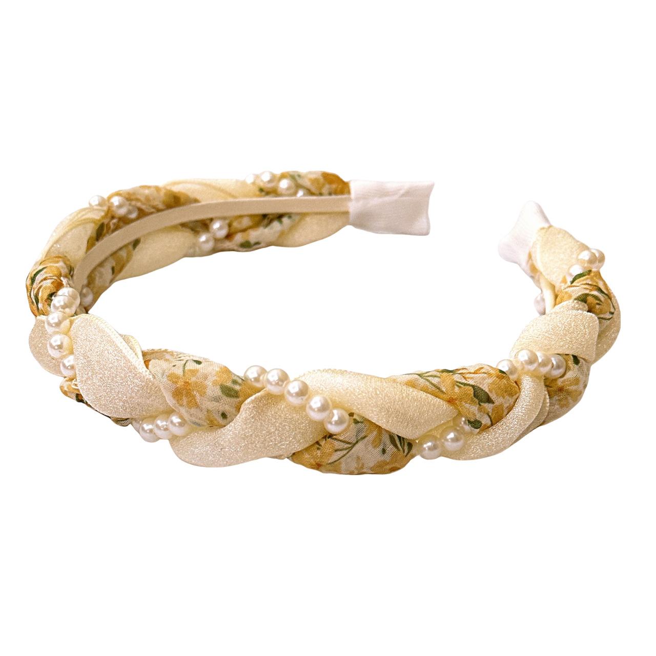 韩国碎花珍珠麻花发箍气质发饰