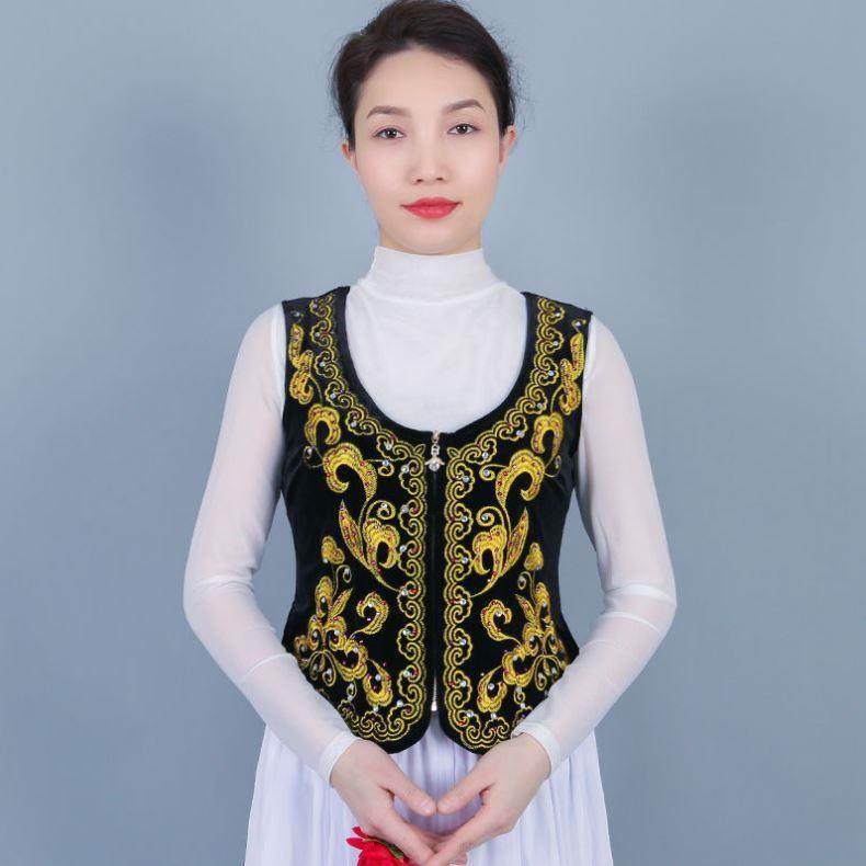 正品新疆舞民族风款甲舞台舞马蹈演出服装维短吾尔族女士春夏黑马