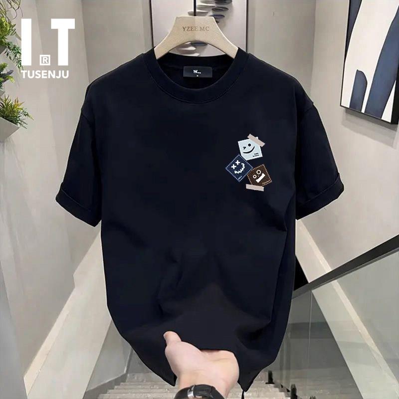 香港潮牌男装短袖重磅纯棉简约T恤潮流创意印花夏季圆领宽松休闲