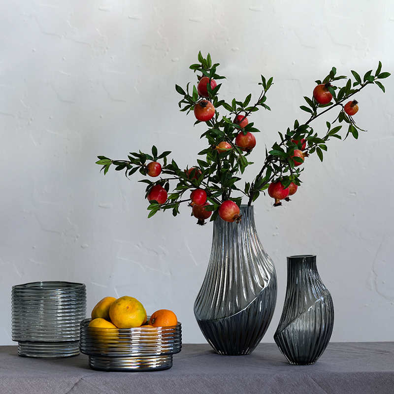 花瓶奢玻璃刻线吕摆件霞家居花瓶碧林轩器工艺品轻花插花不规则