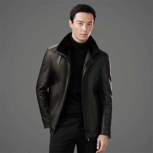 时8055-KJ尚高绵皮皮外衣羊秋冬季新款毛领羽绒内胆男档士皮夹克