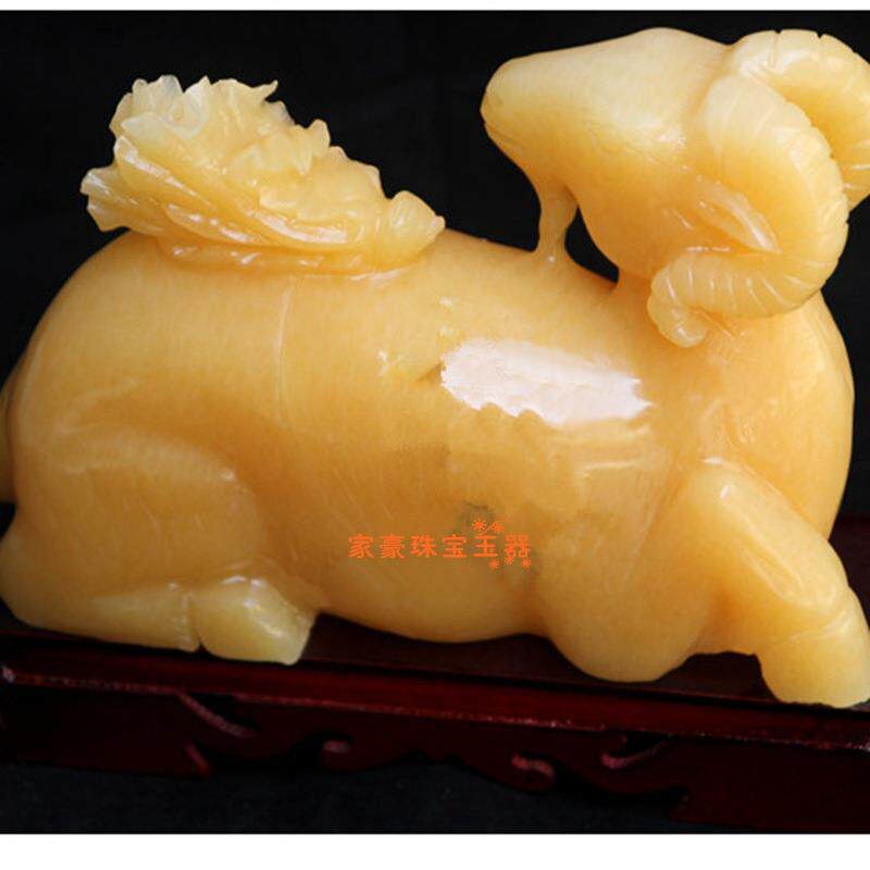 黄玉生肖羊百财发财羊商务玉器摆件大号