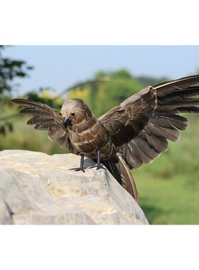仿真猫头鹰模型羽毛工艺品阳台花园吓鸟驱鸟落地动物摆件老鹰