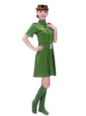 高档新成迷人翻领红演出服打鼓服表演款白色裙女女兵服装装彩裙广