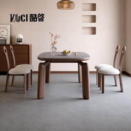 北欧实木岩板餐桌轻奢现代简约大小户型白蜡木客厅家用方形饭桌