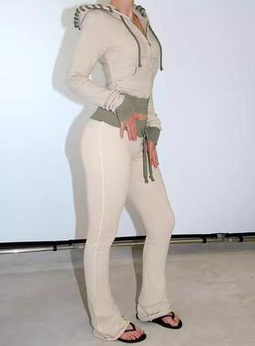 Women's Hooded Sweatshirt & Pants Set with Pockets,